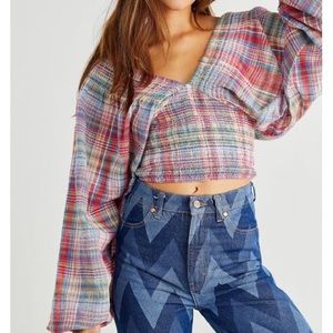 Free People Marlena Plaid Top